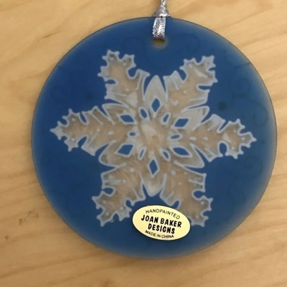 Joan Baker Design Hand Painted Blue White Silver Jeweled Ornament - 4